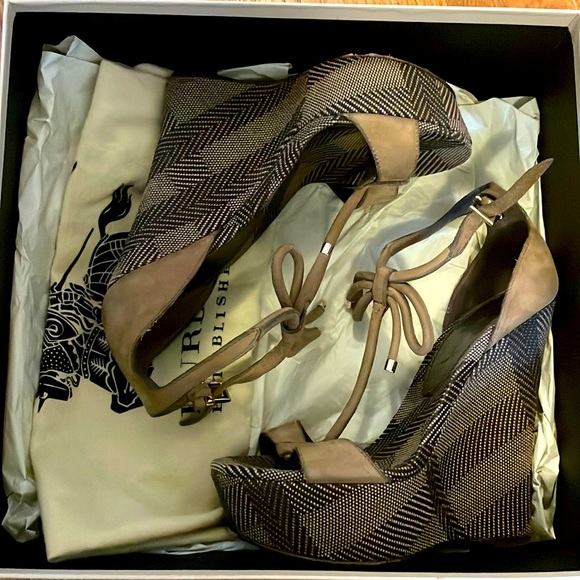 Check canvas jacquard lingards 140 wedge sandal with bow - Picture 1 of 2